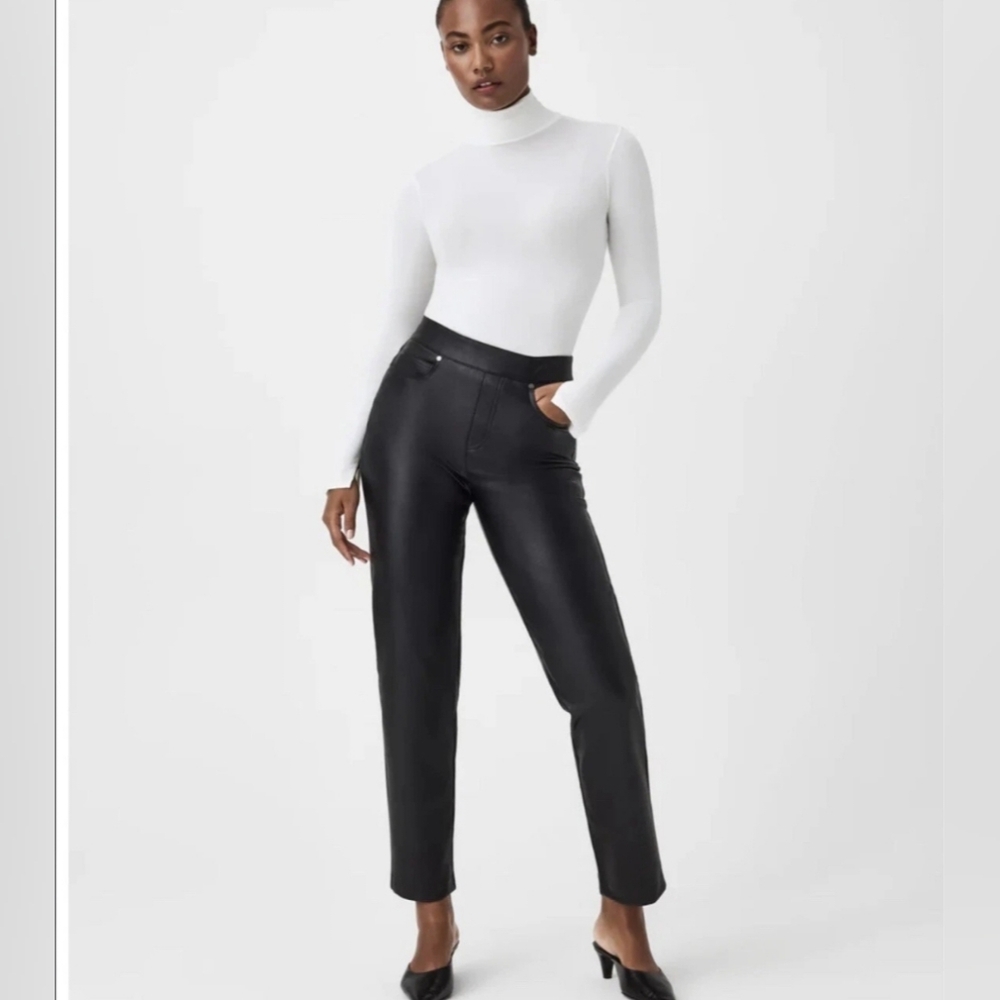 Spanx Leather Like Straight Leg Pants Luxe Black Size Large